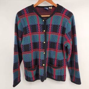 Vintage Camden Classics Cardigan Women's Small Green & Red Plaid Preppy Gold But